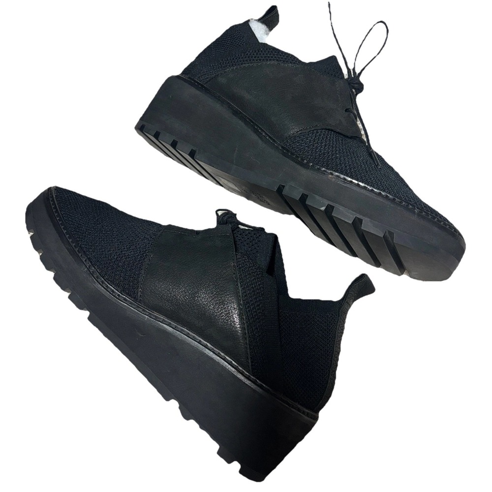 Eileen Fisher Knit Leather Sneaker Black Mesh Platform Wedge Shoe US 9.5‎
